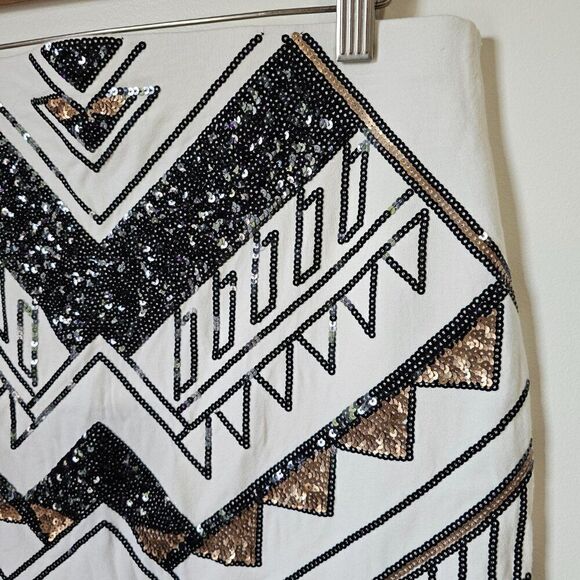 EUC EXPRESS SEQUINED MINI SKIRT GEOMETRIC PATTERN SIZE M - Picture 3 of 14